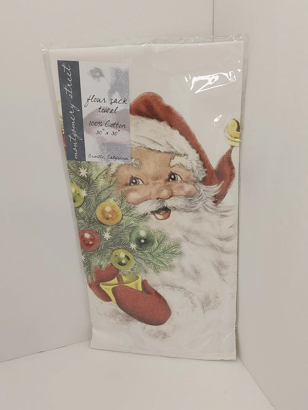 NEW Flour Sack Cotton Towel White Red Santa Design Christmas Holiday Giftable